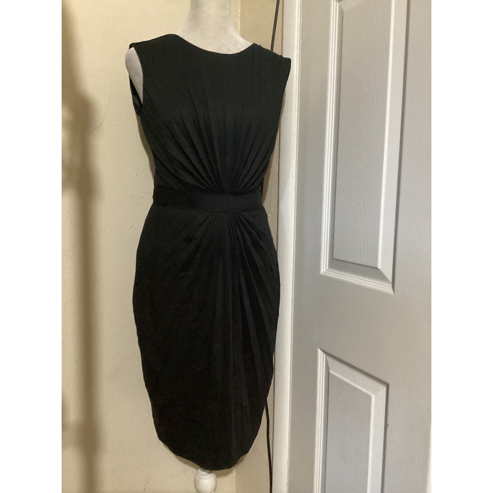 Ted Baker London Black Pleated Sunburst Sheath Midi Dress Wool Blend Sz 1 US XS